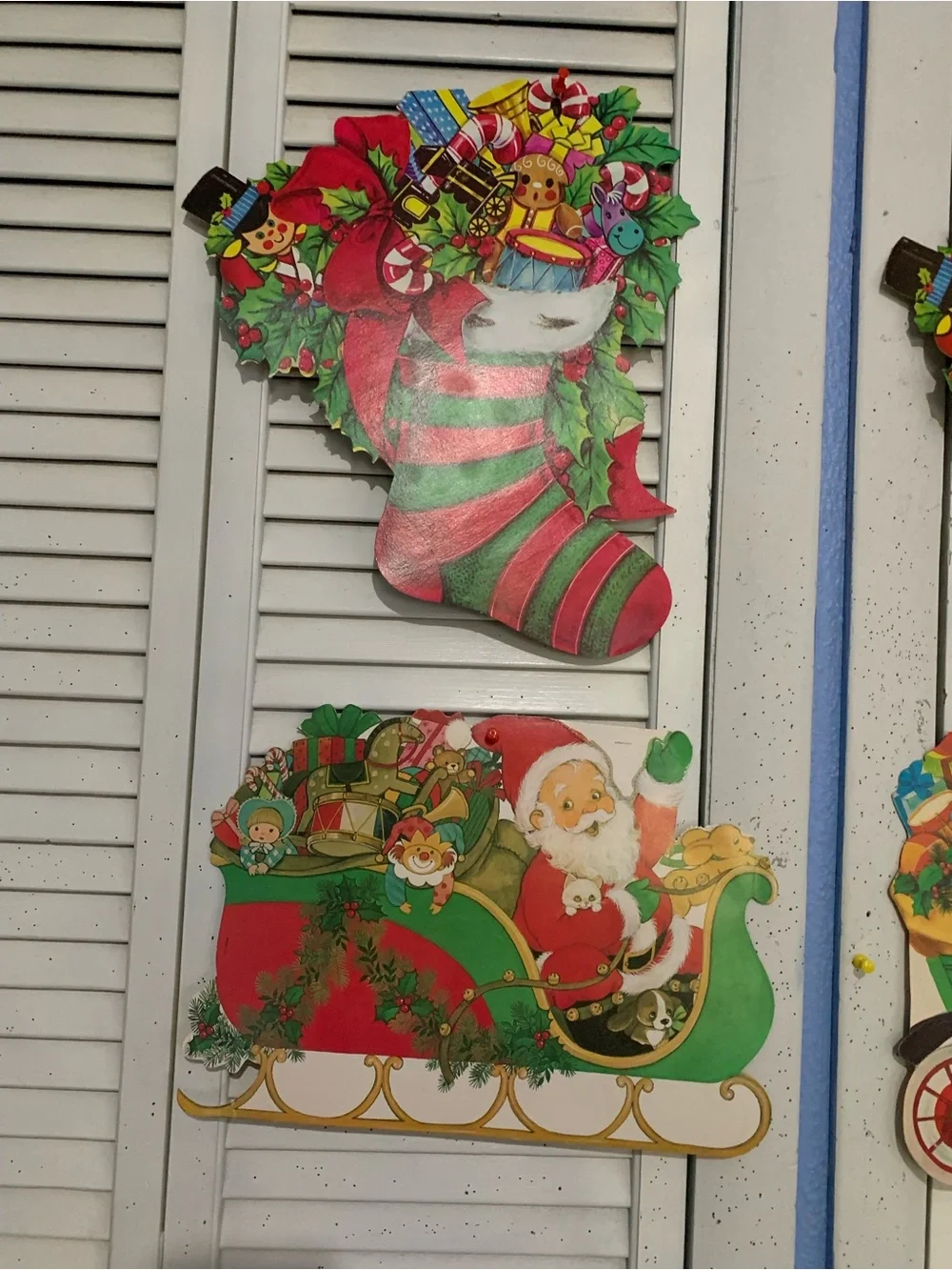 Lot 4 Vintage Die Cut Christmas Cardboard Wall Hanging Decorations Stockings